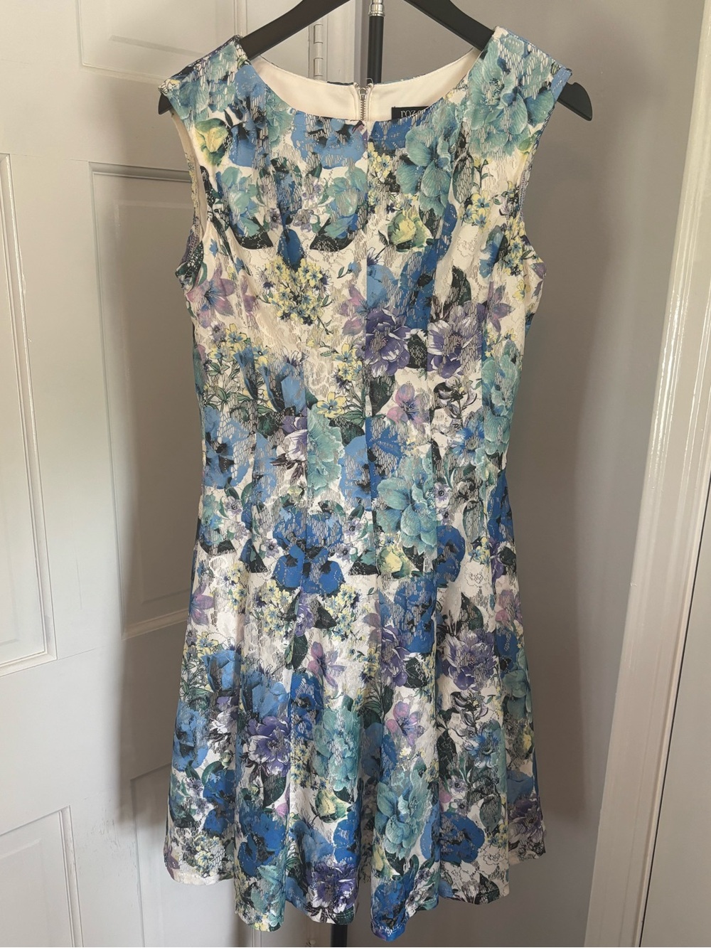 Roz & Ali Blue Purple Lace Floral Fit-and-Flare Dress Size 2 Wedding Event
